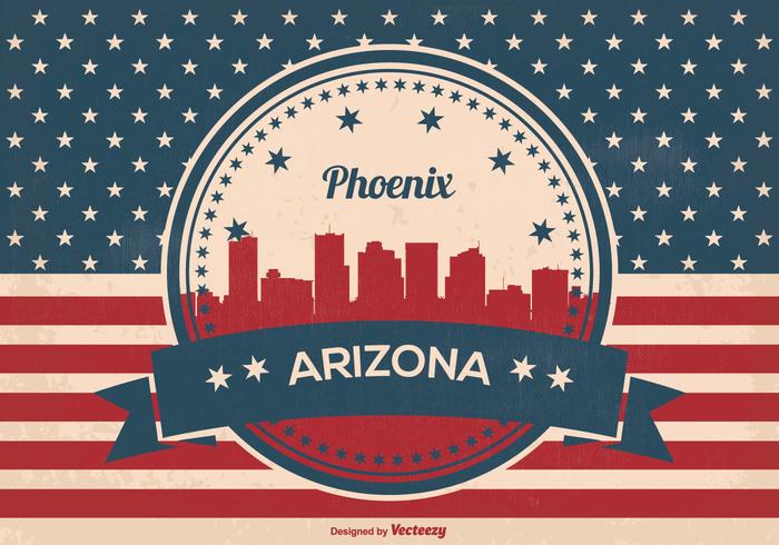 Retro Style Phoenix Arizona Skyline Illustration Retro Style Phoenix Arizona Skyline Illustration