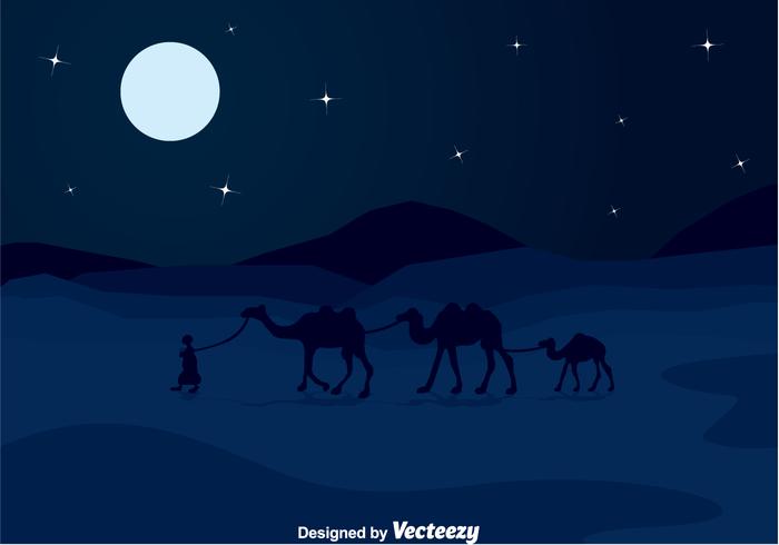 Arabian Night Dessert Landscape Background vector