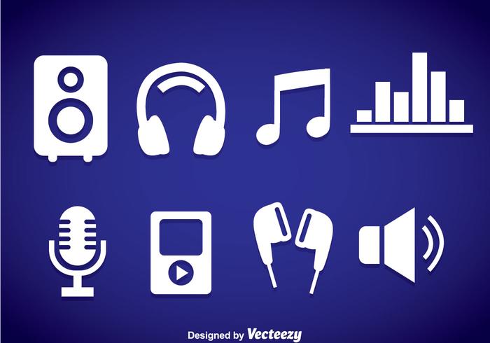 Iconos de elementos musicales blancos vector