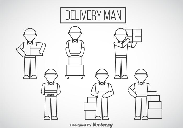 Delivery Man Outline Icons vector