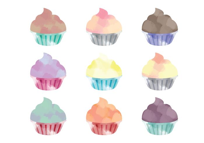 Vector Watercolor Cupcakes Vector Watercolor Cupcakes