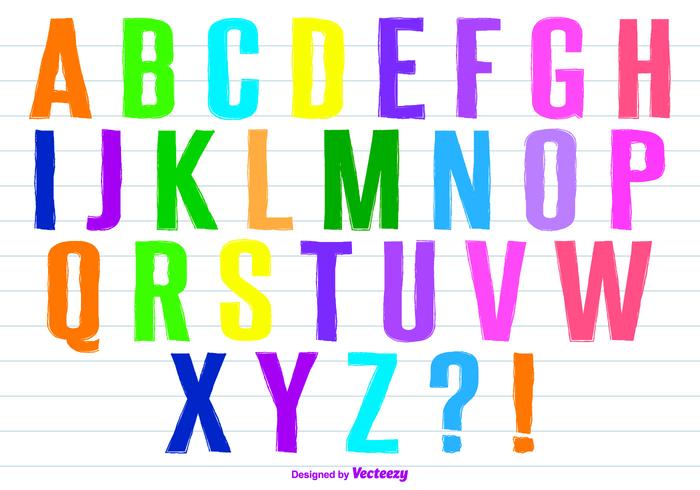 Colorido mano pintada estilo vector alfabeto conjunto