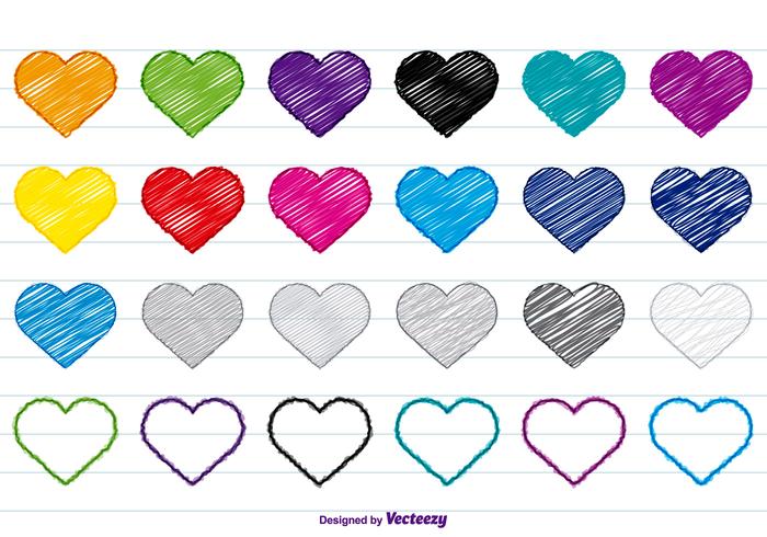 Corazones coloridos garabatos Set vector