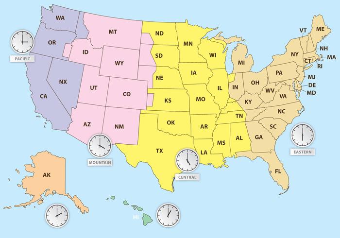 Time Zones Of US Map vector