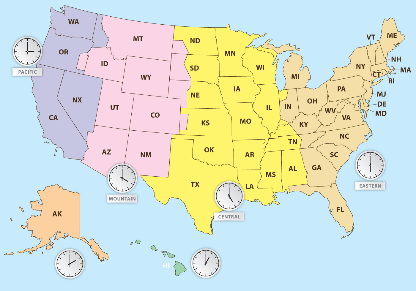 Time Zones Of Us Map 108377 Vector Art At Vecteezy