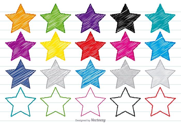 Colorful Scribble Style Star Set vector