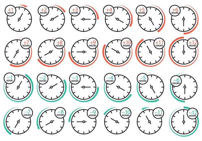 Iconos del reloj de la zona horaria vector