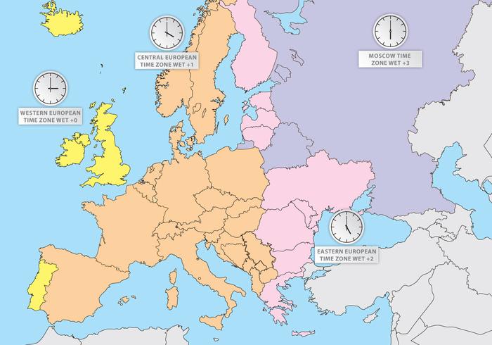 Time Zones Of Europe Europe Map Vector Download Free Vectors