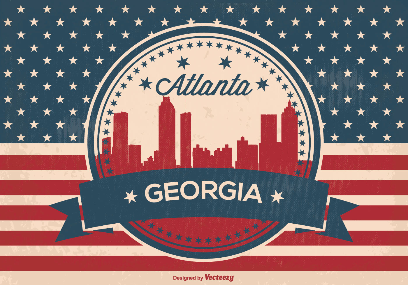 Retro Atlanta Skyline Illustration Download Free Vector Art