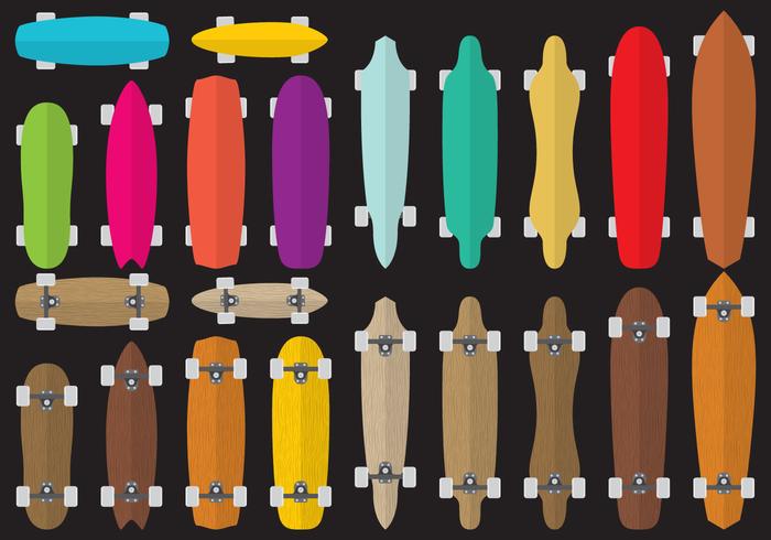 Colorful And Wood Longboard Vectors