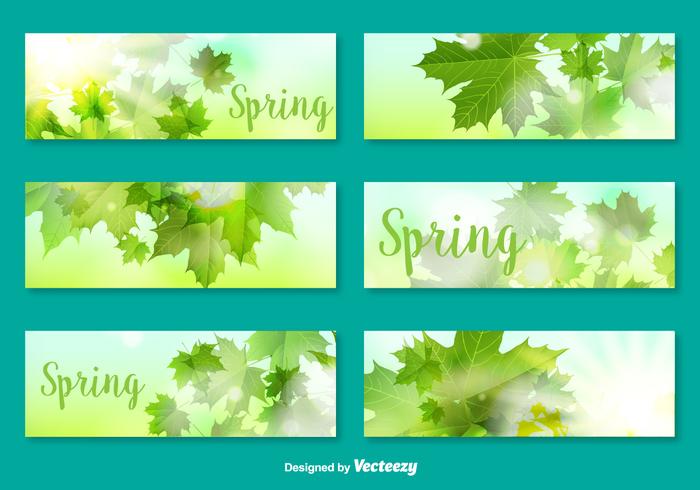 Vector BannersCards With Decorative Leaves For Spring Season