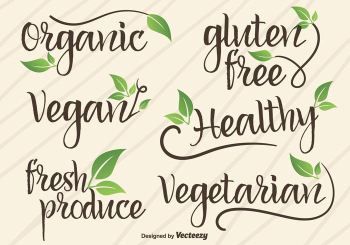 Muestras De Signos / Logotipos De Mano Vectorial De Vegan Y Alimentos Orgánicos vector