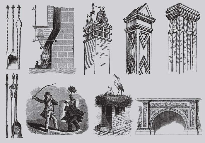 Old Style Drawing Chimneys vector