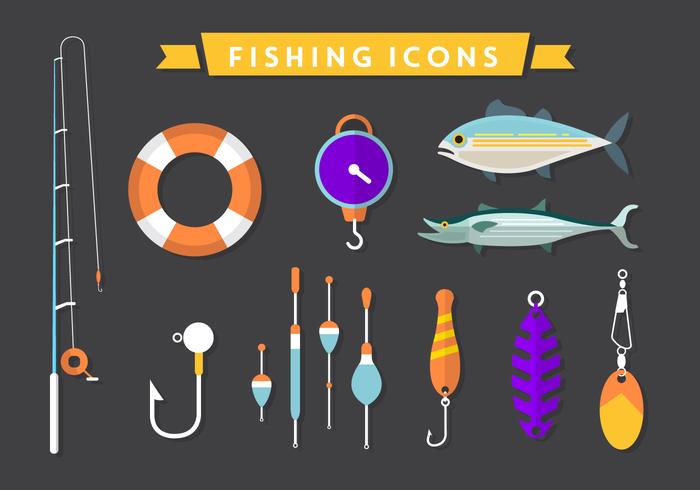 Iconos vectoriales de pesca plana vector