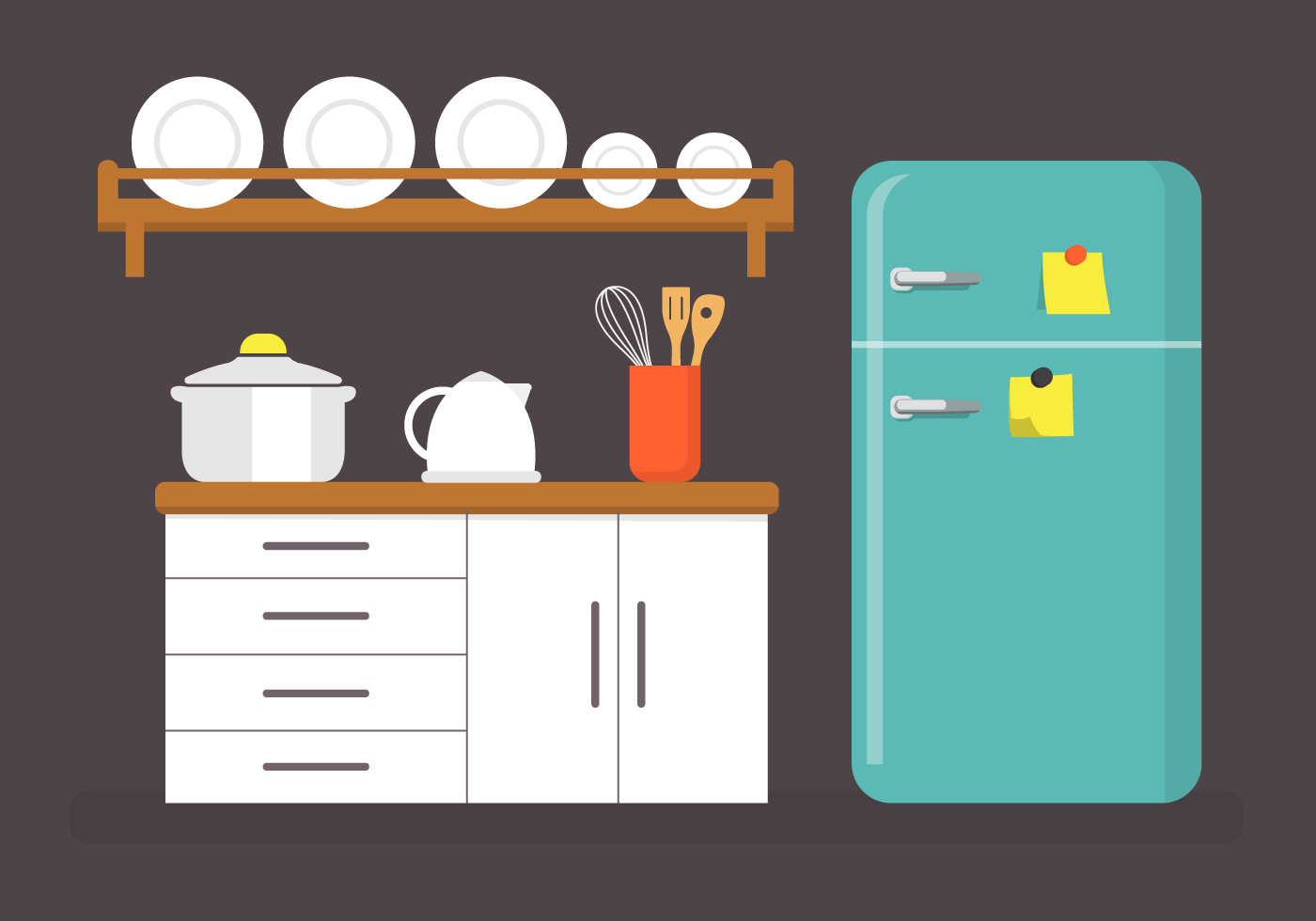 Flat Kitchen Vector Illustration - Download Free Vector Art, Stock