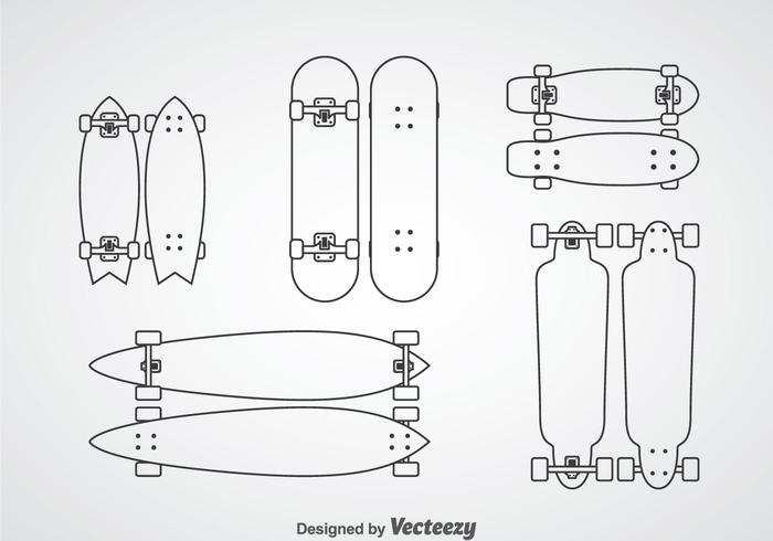 Skateboard Outline Icons vector