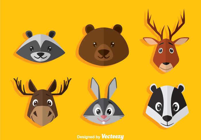 Cartoon Animal Head Icons Vector