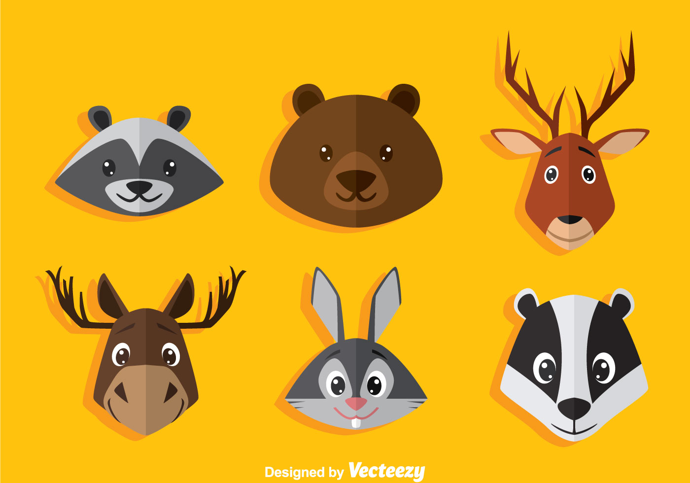 Download Cartoon Animal Head Icons Vector - Download Free Vectors ...