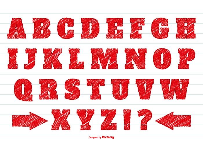 Red Scribble Style Alphabet Set vector