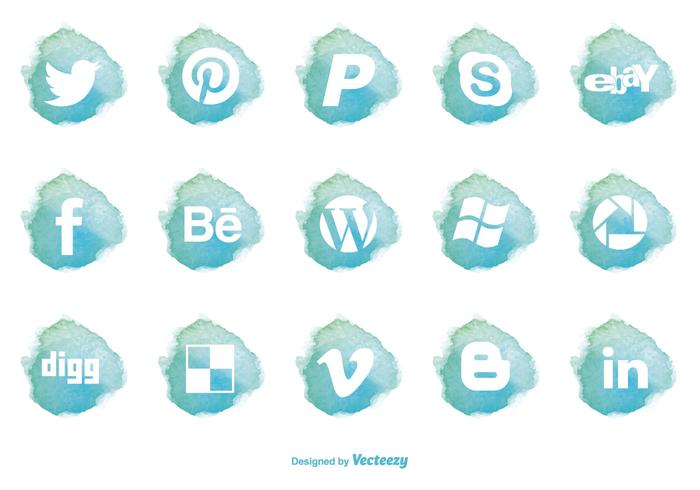 Watercolor Style Social Media Icon Set Watercolor Style Social Media Icon Set
