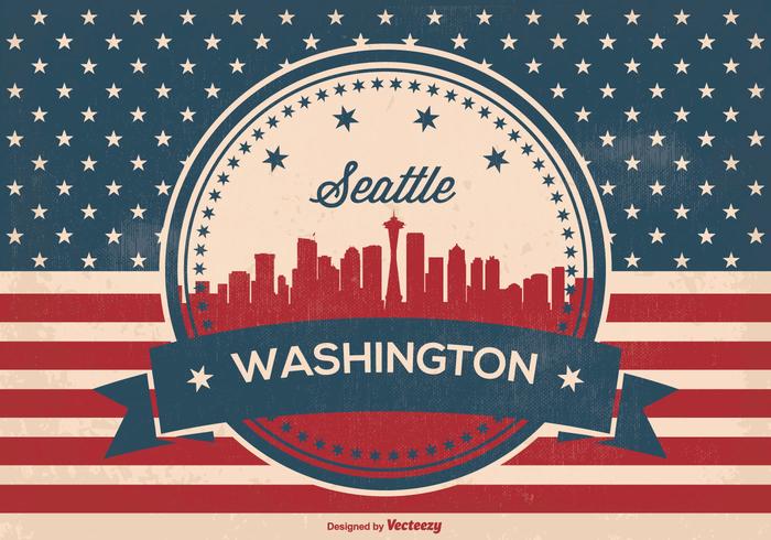 Retro Seattle Washington Skyline Illusrtation Retro Seattle Washington Skyline Illusrtation
