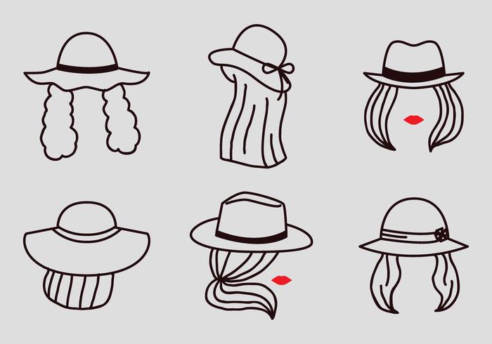 Vector Outline mujeres con sombreros