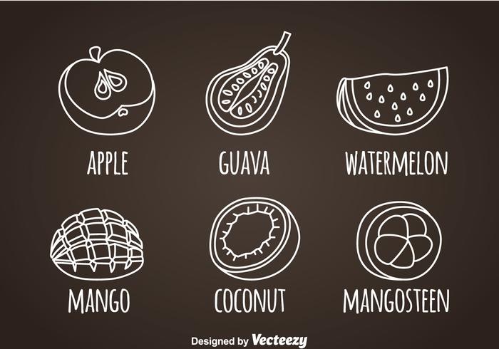 Fruits White Line Icons vector