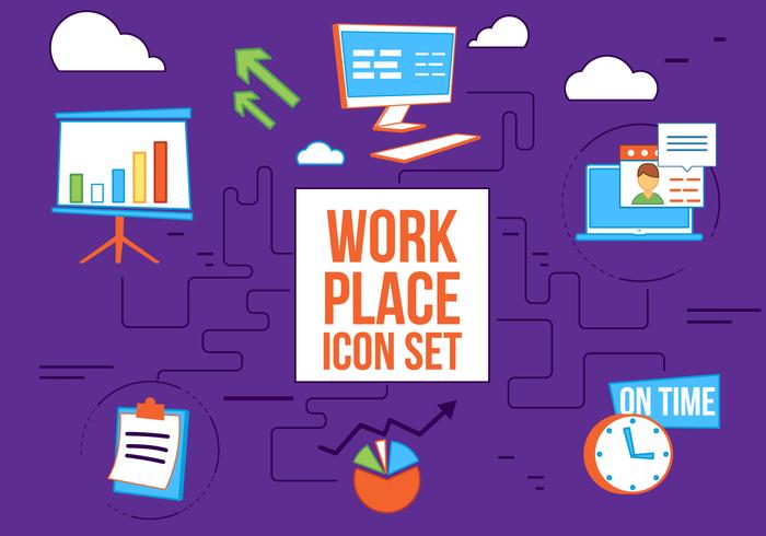 Free Flat Design Vector Work Place Icons