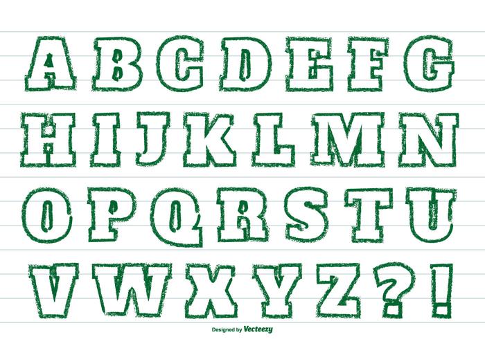 Green Crayon Style Alphabet Set vector