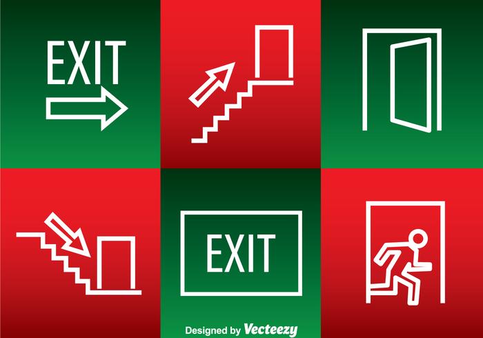 Emergency Exit White Outline Icons vector