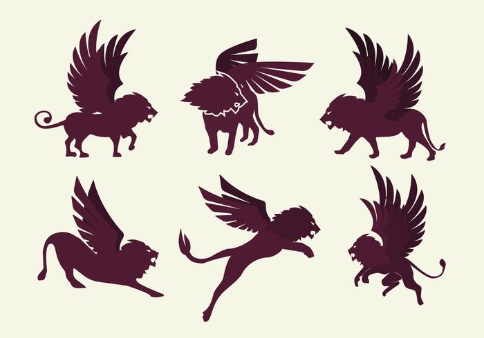 Winged Lion Silhouette Vector