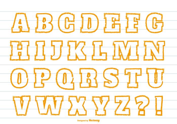 Cute Orange Crayon Style Alphabet vector