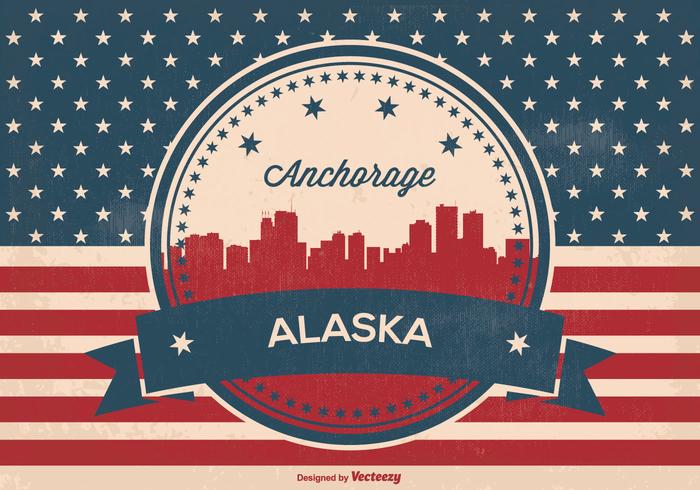 Retro Anchorage Alaska Skyline Illustration Retro Anchorage Alaska Skyline Illustration