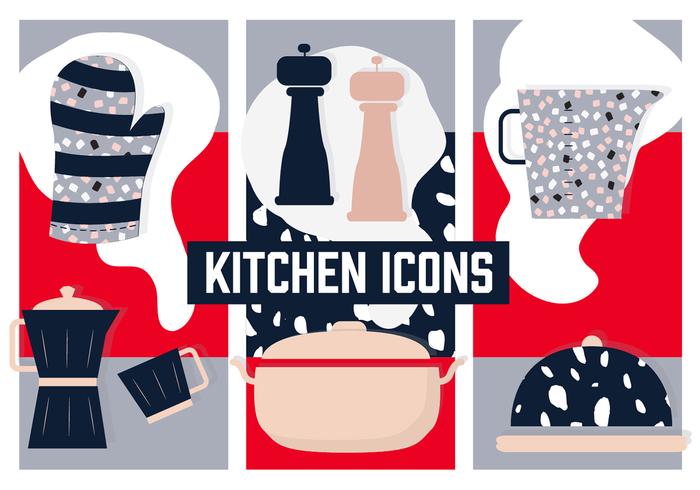 Flat Kitchen Vector Background with Various Elements