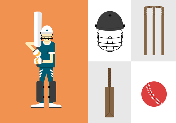 Cricket Player and Equipment Vectors