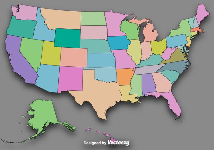 Vector Colorido Estado Esquema / Vector Mapa De Los Estados Unidos