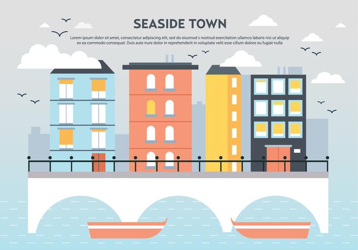 Free Flat Seaside Town Landscape Vector