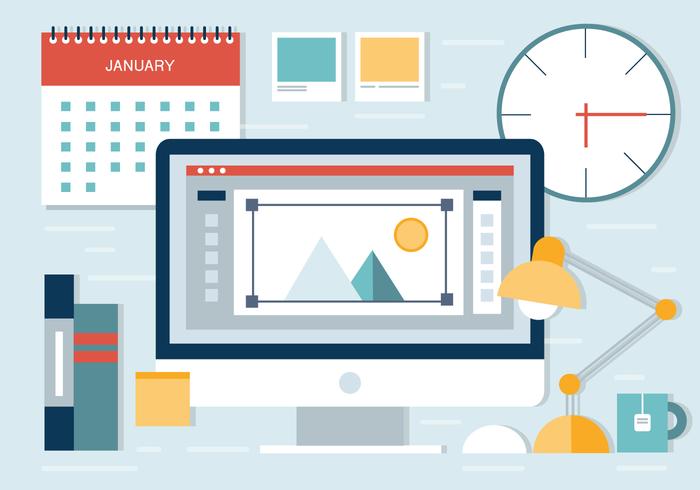 Free Flat Desgn Workplace Vector Free Flat Desgn Workplace Vector