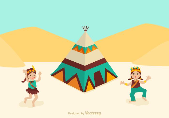 Free American Indian Kids Dancing Vector