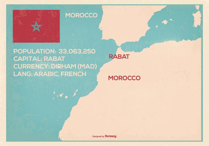 Retro Estilo Marruecos Mapa Ilustración vector