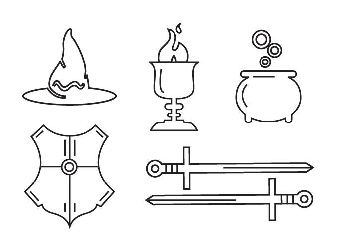 Line art set of magic tools and elements vector