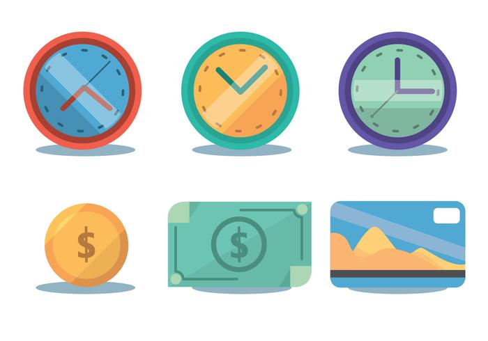 Time Zone And Money Vector Set