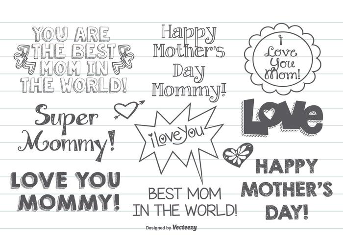 Cute Hand Drawn Mother's Day label set vector