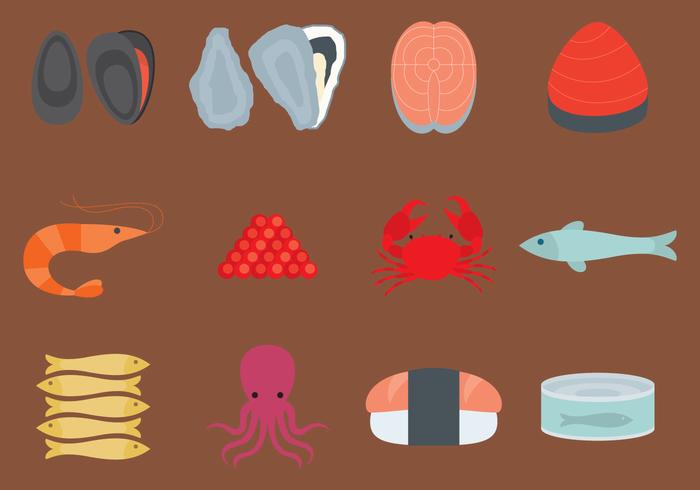 Sea Food Flat Icons vector