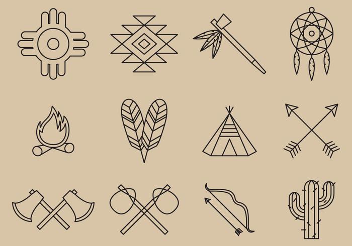 Iconos de la línea del nativo americano vector