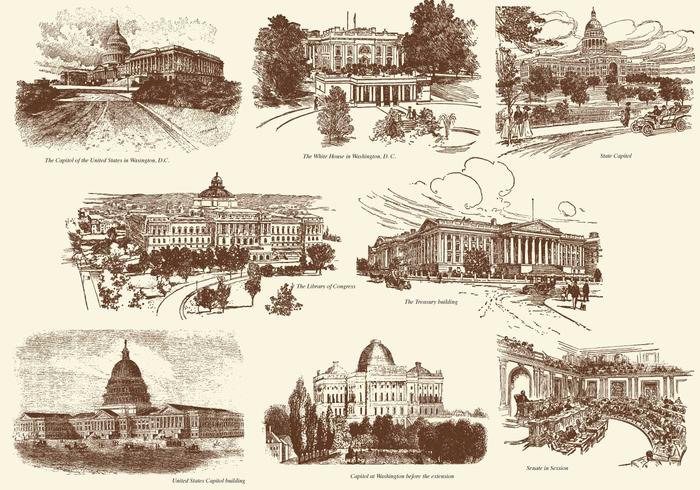 Old Style Drawing US Buildings vector