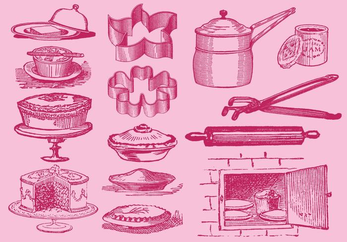 Vintage Desserts And Kitchen Tool Vectors Vintage Desserts And Kitchen Tool Vectors