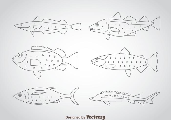 Fish Thin Outline Icons vector