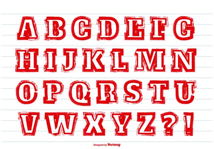 Conjunto de alfabeto de pintura roja desordenada vector
