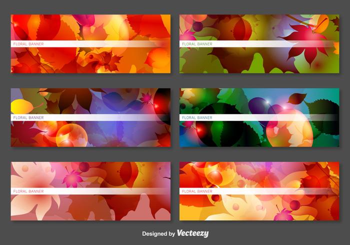 Abstract Vector Banners With Laves And Flowers Decoration